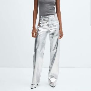 Mango wide leg foil trousers